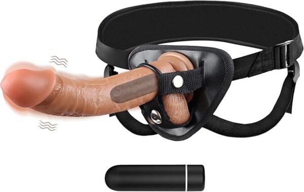 Strap on Realistic Vibrating Dildo Wearable Harness with Bullet Vibrator