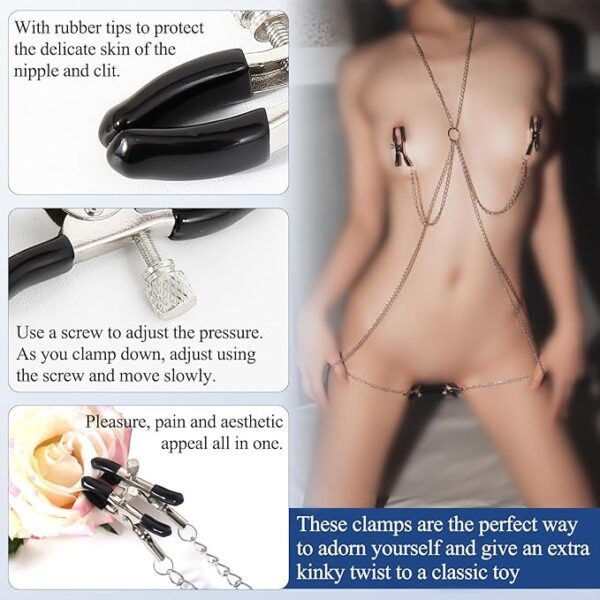 BDSM Sexy Nipple Clamps Pussy Clamps with Chain Non-Piercing